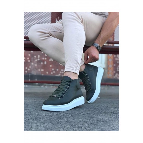 WG032 Haki Bağcıklı Sneakers  Yarım Bilek Bot