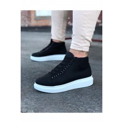 WG032 Siyah Bağcıklı Sneakers  Yarım Bilek Bot